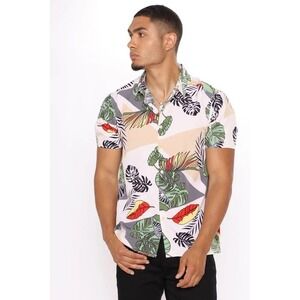 Good Vibes Tropical Print Button Down Shirt Men's Small Short‎ Sleeve